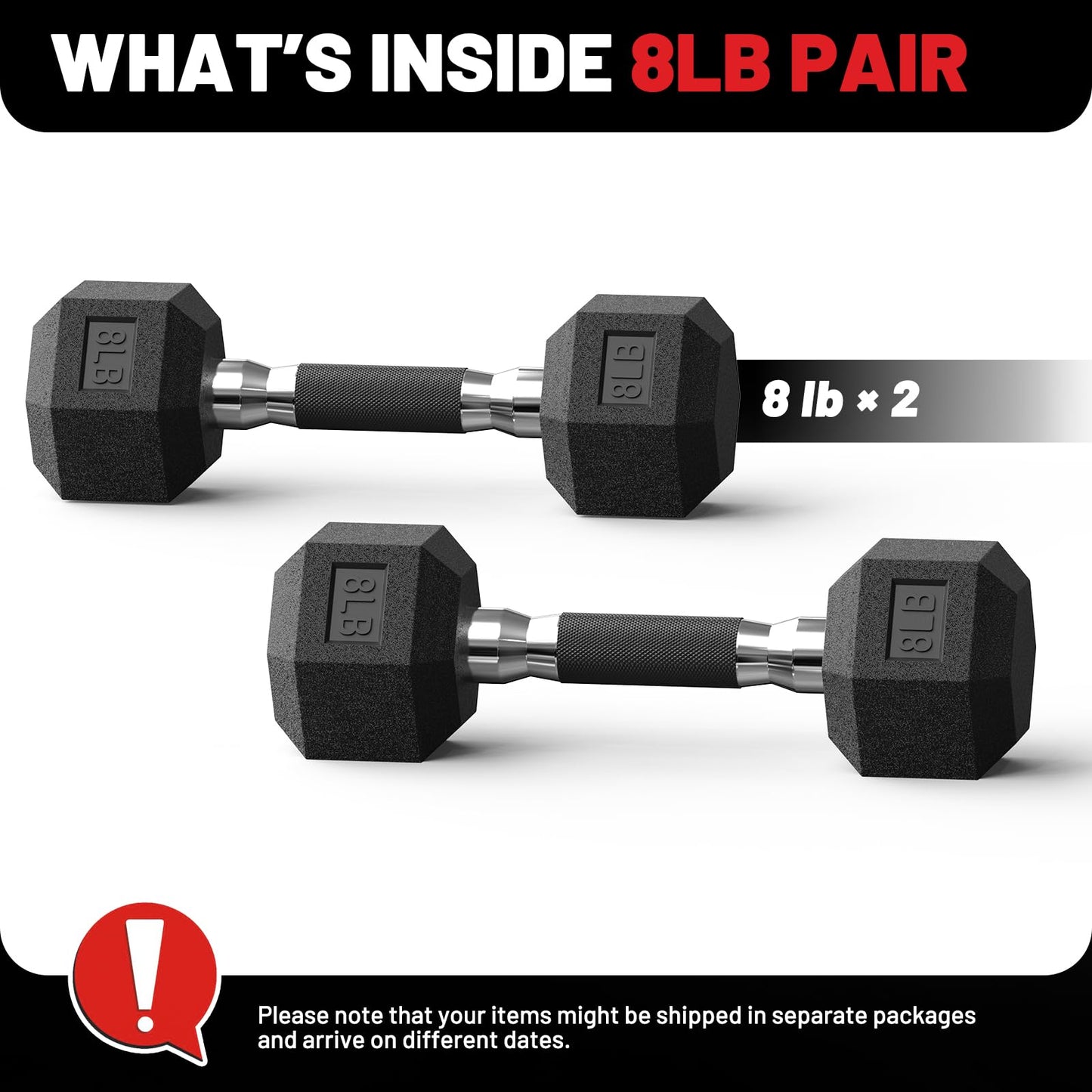 PAPABABE Hex Dumbbell Set of 2, 8 lb dumbbells pair, 8 Pound Weight Dumbbells for Women & Men, Hand Weights for Strength Training, Free Weights,pesas para ejercicios (8 Pair)