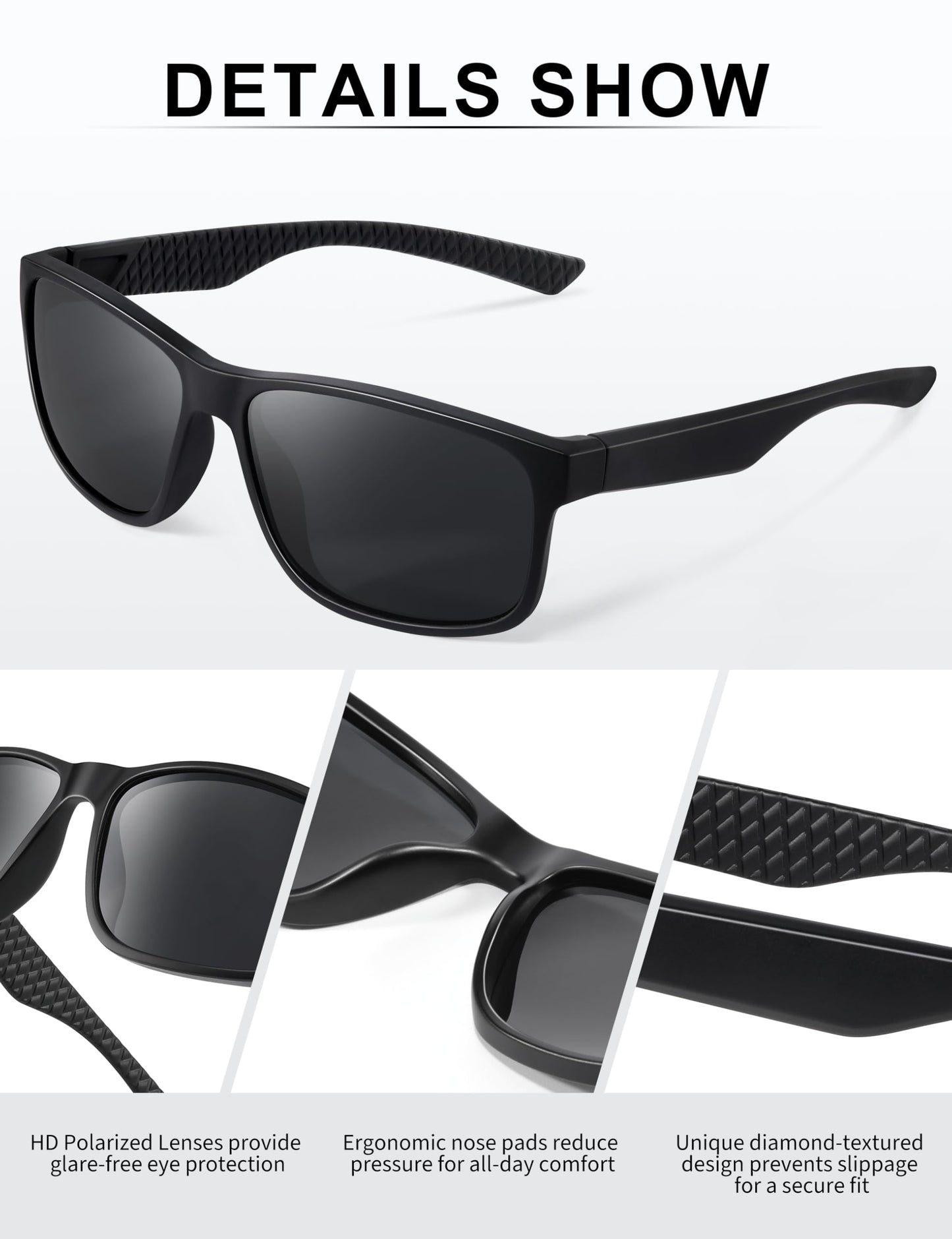 Foliful Square Polarized Sunglasses for Men and Women, Mens Sunglasses UV400 Protection with Lightweight Frame Sun Glasses for Driving Fishing, Grey/Red/Ice Blue