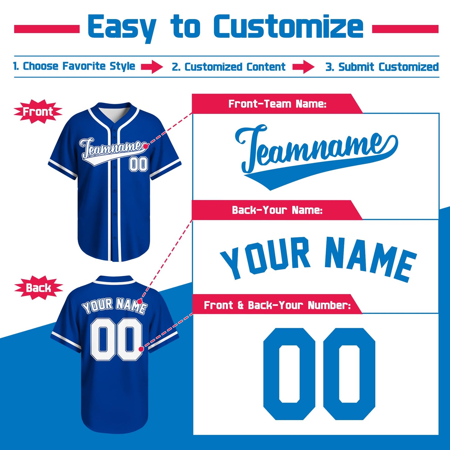 Custom Baseball Jersey Personalized Team Shirt for Men Women Youth Stitched/Printed Baseball Uniform with Name Number Logo (Blue)