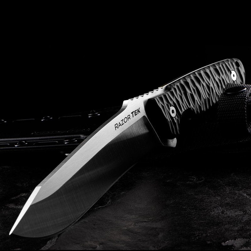 Cold Steel Razor Tek 6.5" 4116 Stainless Steel Recurve Fixed Blade EDC Outdoor Camping Hunting Utility Knife, 5 1/8" Ergonomic Textured Handle, Weather-Resistant Secure-Ex Sheath