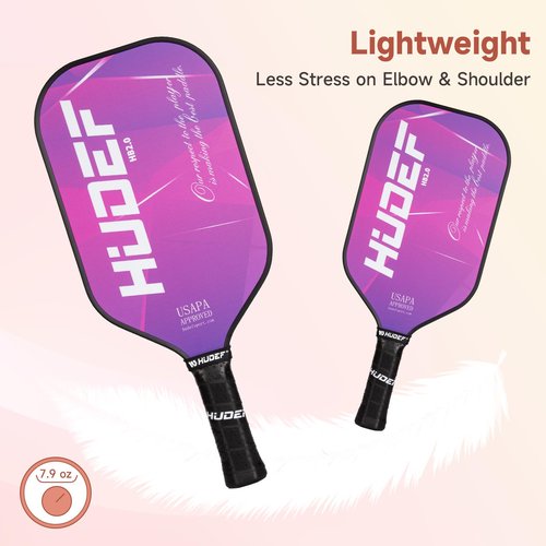 HUDEF Pickleball Paddle USAPA Approved, Lightweight Carbon Fiber Face and Polypropylene Honeycomb Core Pickleball Racket with Cover, Elongated Handle and Cushion Comfort Grip Pickle Ball Paddle Purple