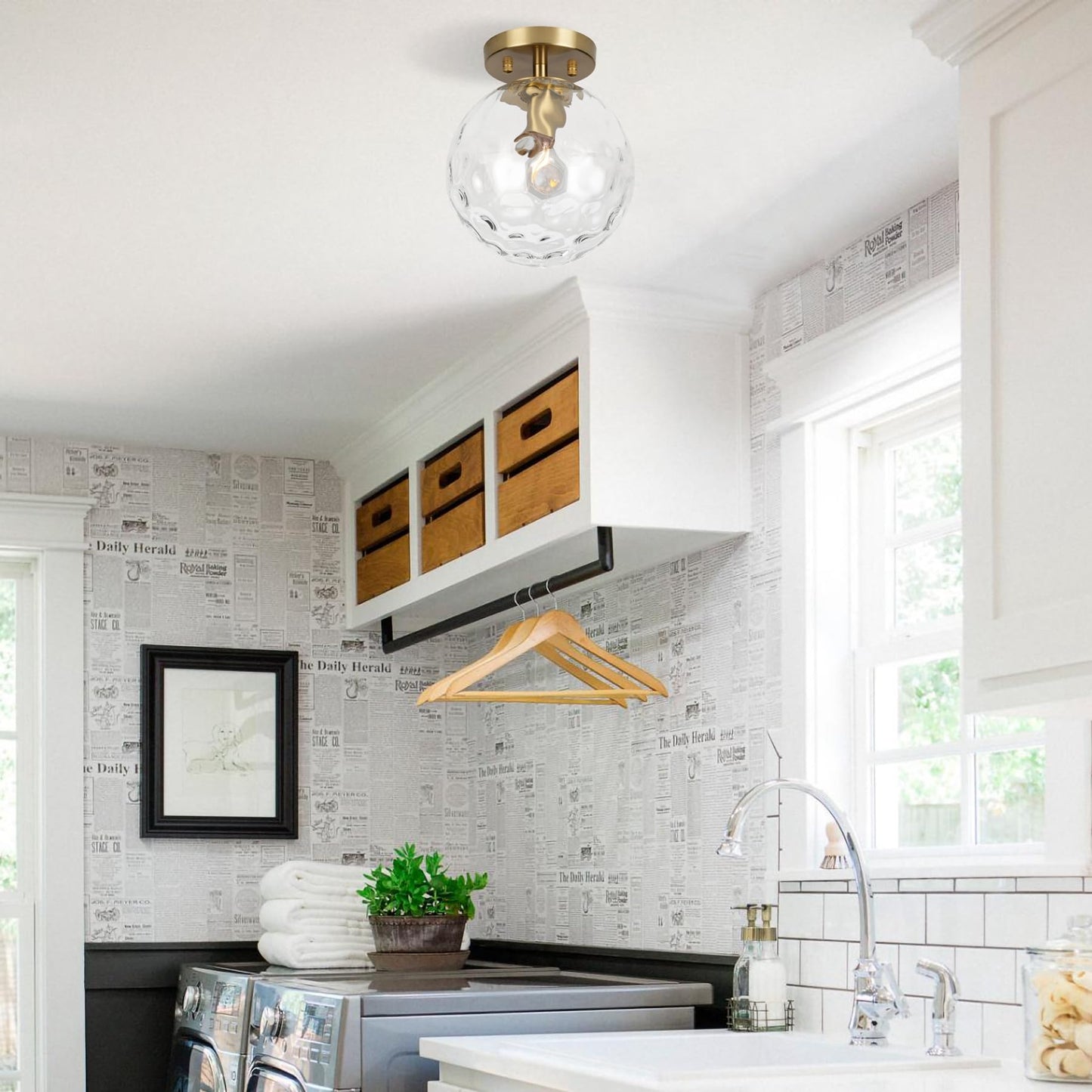 ALICE HOUSE 2 Pack 8-inch Modern Flush Mount Light, Hammered Glass Ceiling Light, Brushed Brass Hallway Light Fixtures for Bedroom, Closet, Entryway, Bathroom, Kitchen AL4201-S2GD