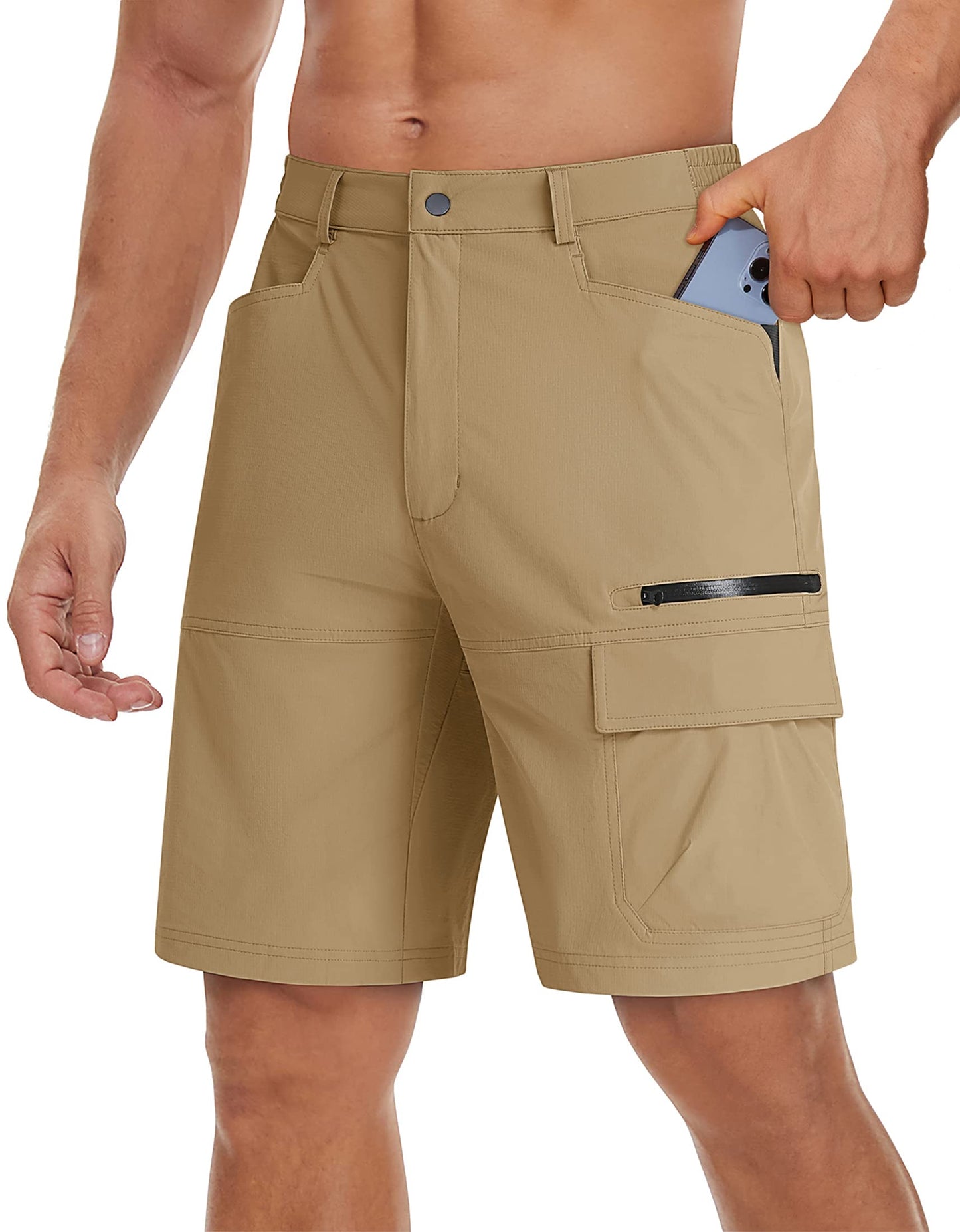 TACVASEN Mens Hiking Cargo Shorts 10" Waterproof Breathable Travel Work