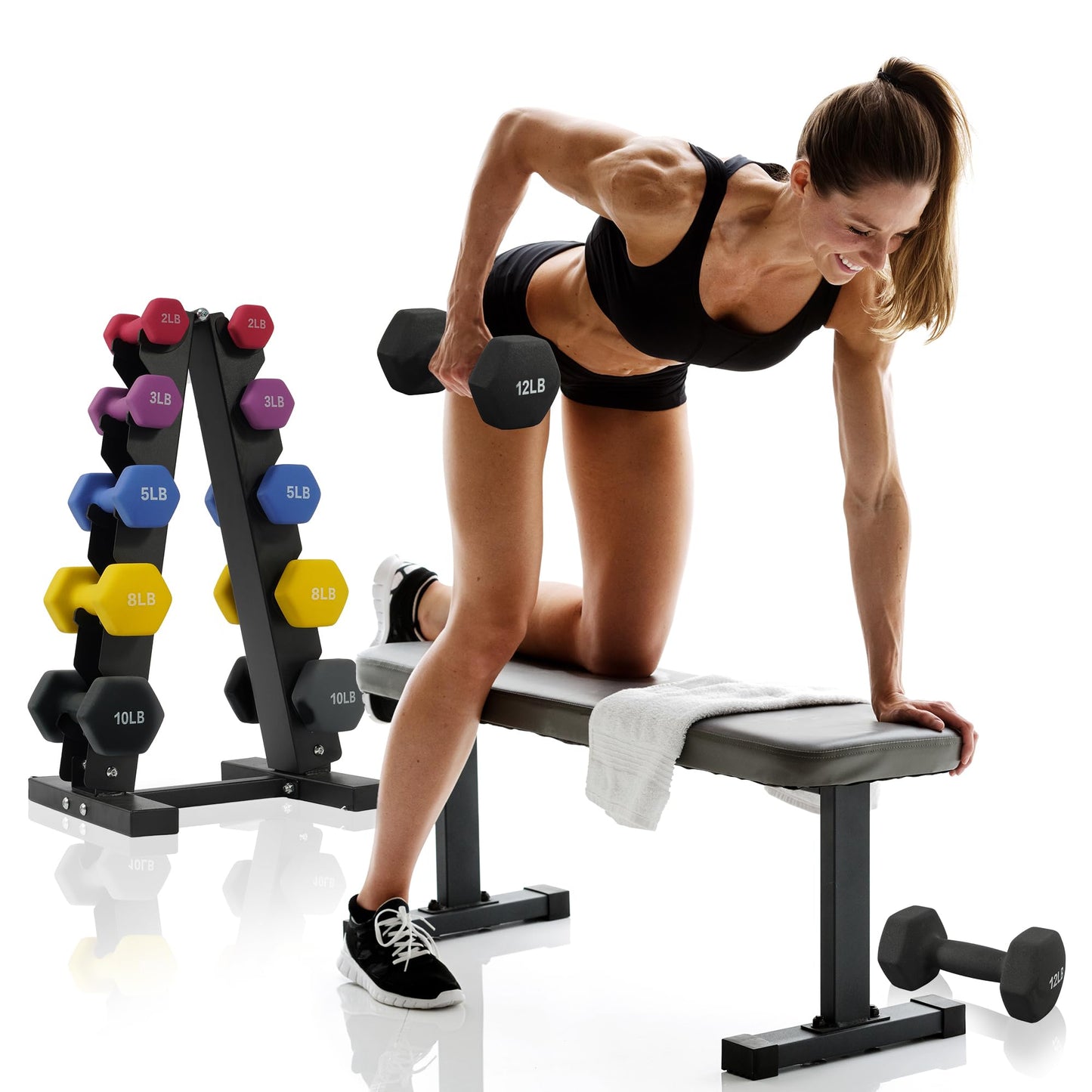 Fitvids 20LBS Neoprene Coated Dumbbell Set with Rack, Free Hand Weight Set for Home Gym Workout, Anti-Slip, Anti-roll