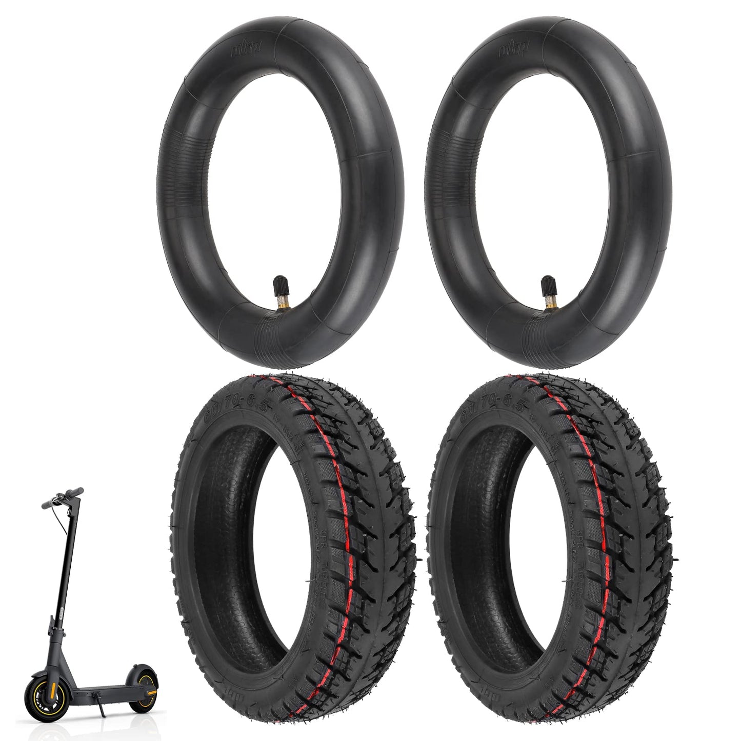 ulip 60/70-6.5 Scooter Tires with Inner Tube Pneumatic 10 Inch Tire Replacement Straight Vavle for Ninebot Max G30 G30D G30LP (2 Tires and 2 inner tubes)