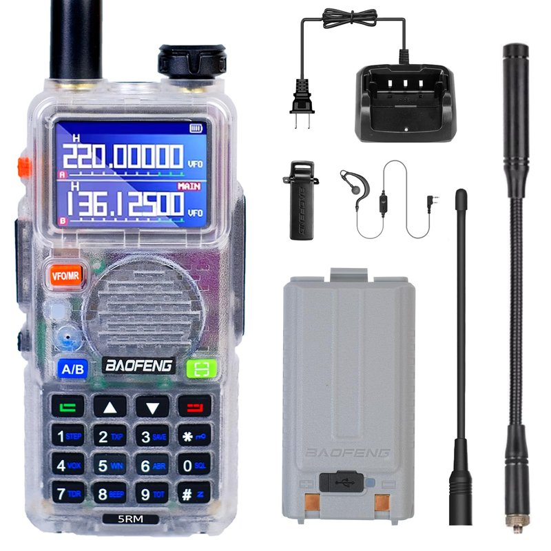 BAOFENG 5RM 10W NOAA Emergency 2500mAh Battery 999CH Ham Radio High Power Long Range Walkie Talkies Handheld Survival Gear Hunting Camping (1pack) (Clear)