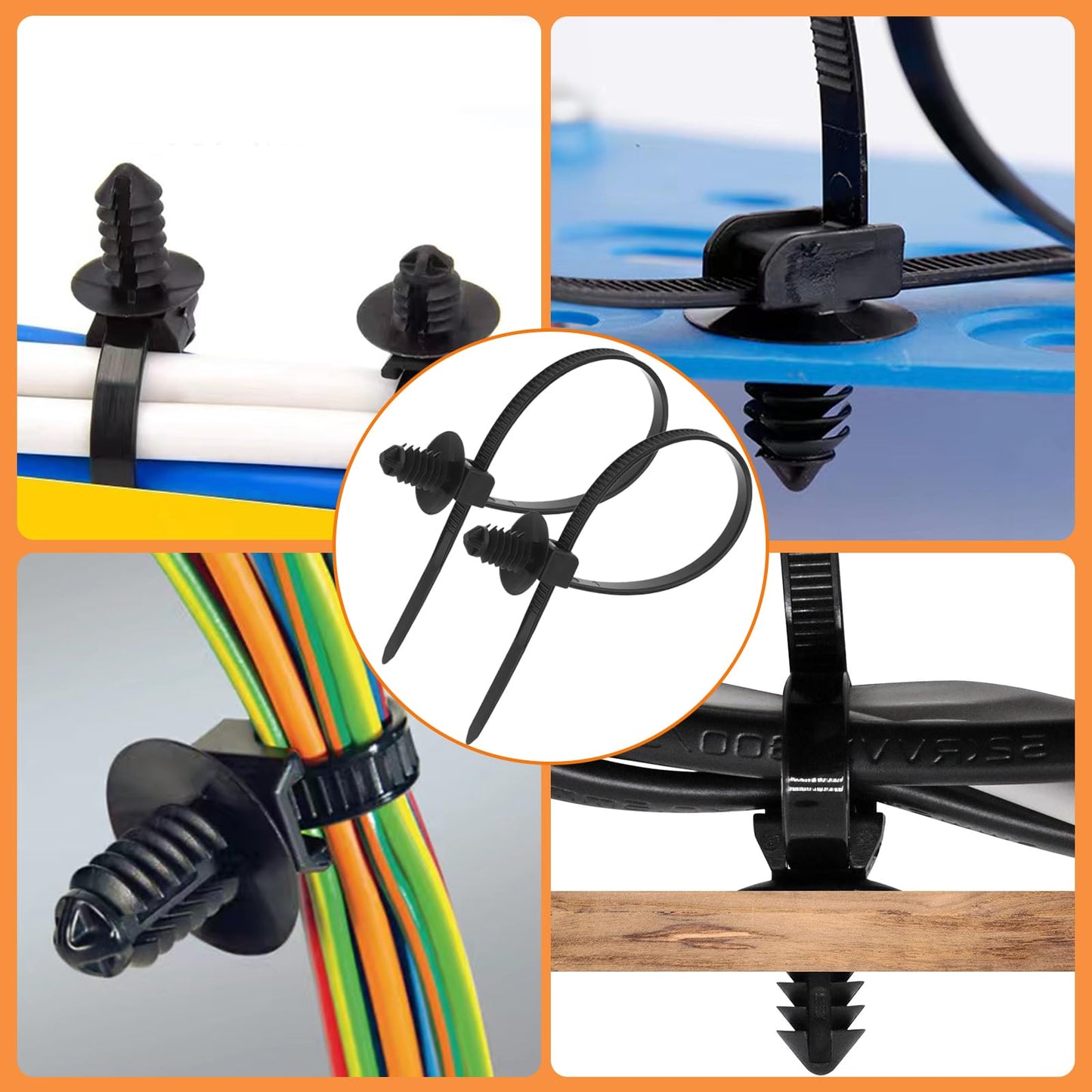 60Pcs Nylon Universal Cable Tie with Buckle Push Mount Zip Tie Mount ChristmasTree Zip Ties Mounts Automotive Cable Ties Wire Clips Fuel Line Ziptie High Temp Heat Resistant Wire Wrap (6-Types)