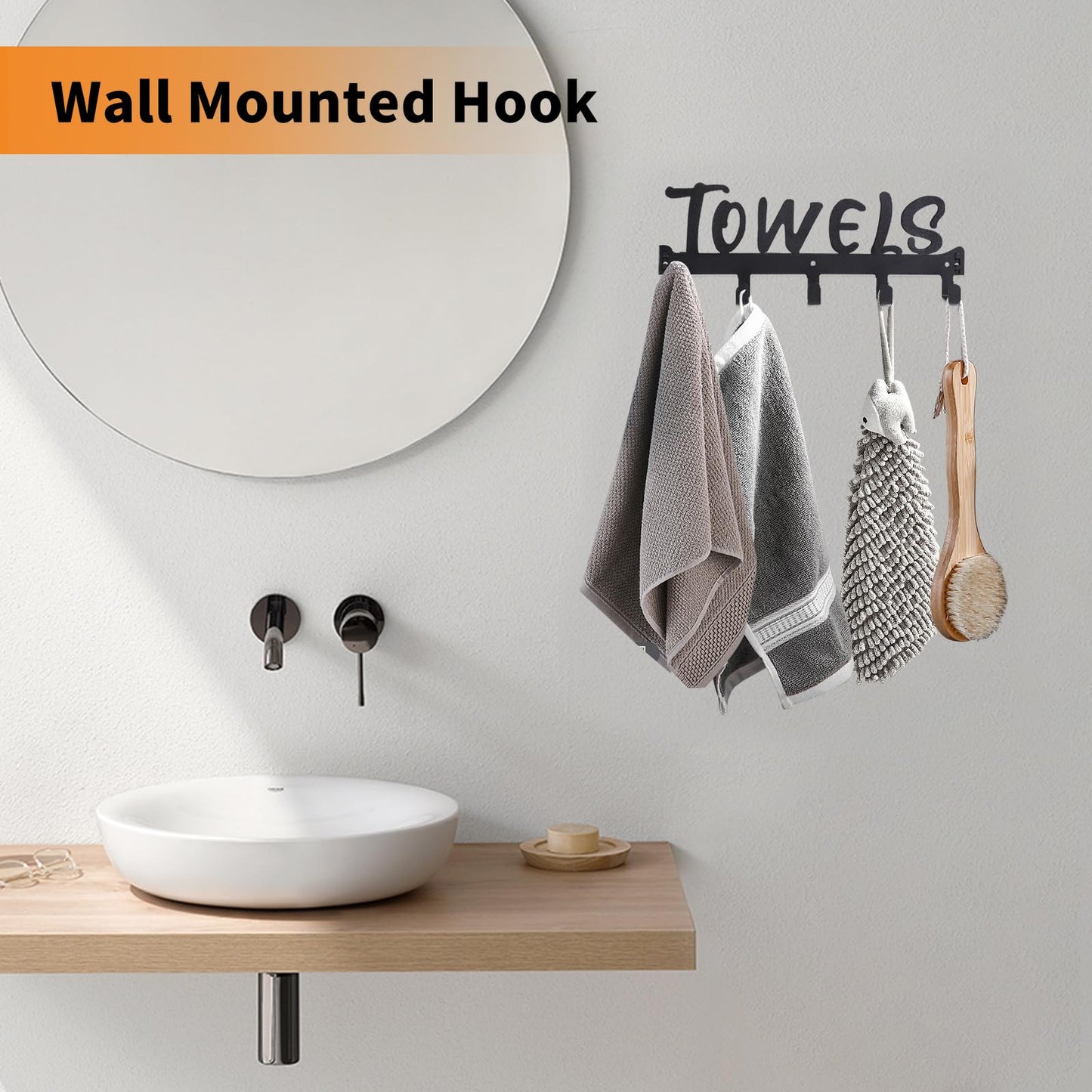 Gohiuo Over The Door Hook - 5 Coat Hooks Towel Rack for Bathroom & Bedroom (Pink)