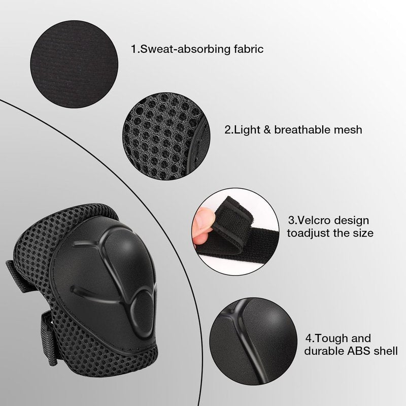 Protective Gear Set, Knee Pads for Kids 3-10 Years Old, Toddler Elbow Pads, Wrist Guards, Skating Cycling Bike Rollerblading Scooter (Black, Small（3-8years)
