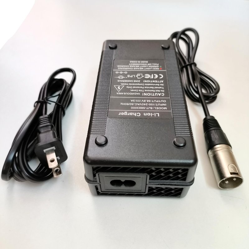 [Verified Fit] 52 Volt Electric Charger 3-Pin XLR, for Juiced CrossCurrent RipCurrent HyperScorpion 52V Battery Pack and Other 14S 52V Brands 3-Pin (58.8V 3A max)