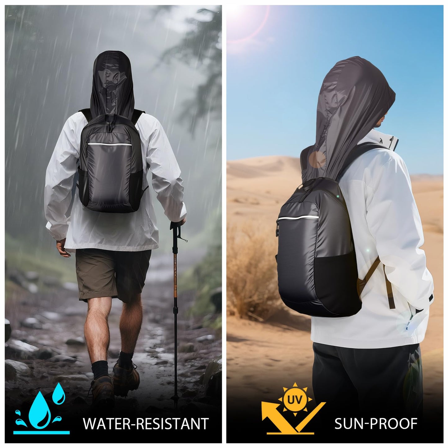 SAIKA 3-Pack Ultra Lightweight Packable Backpack, Water-Resistant Foldable Daypack for Hiking, Travel, Camping, Outdoor, 3 Sizes (S/M/L) with Hat for Men Women Families