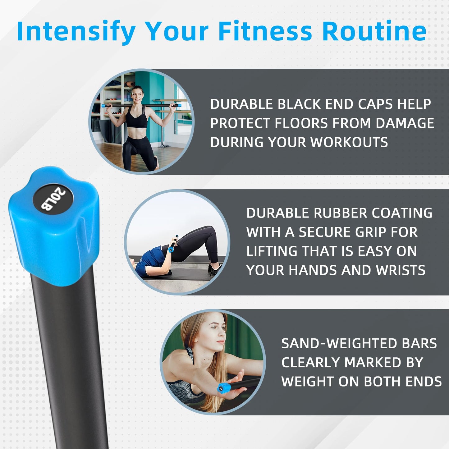 Signature Fitness Total Body Workout Weighted Bar Weighted Workout Bar Weighted Exercise Bar, 20-Pound