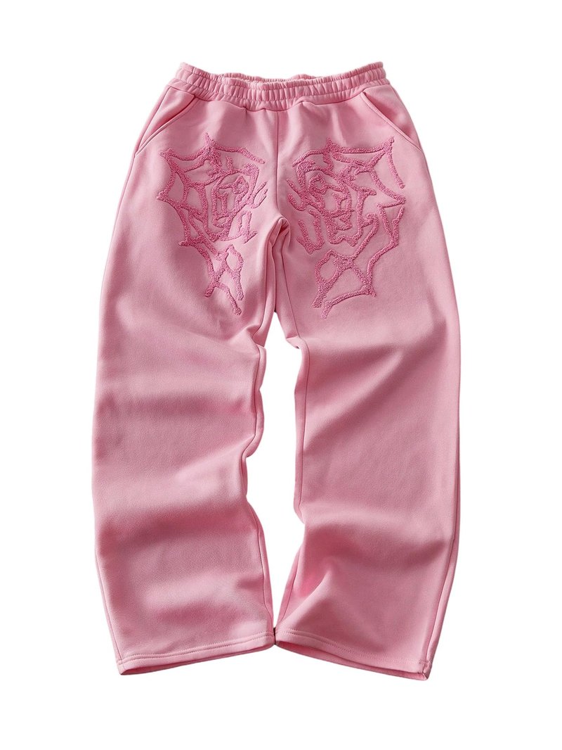 BEAUDRM Men's Y2k Spiderweb Graphic Baggy Sweatpants Elastic Waist Wide Leg Active Track Pants Streetwear Pink Medium