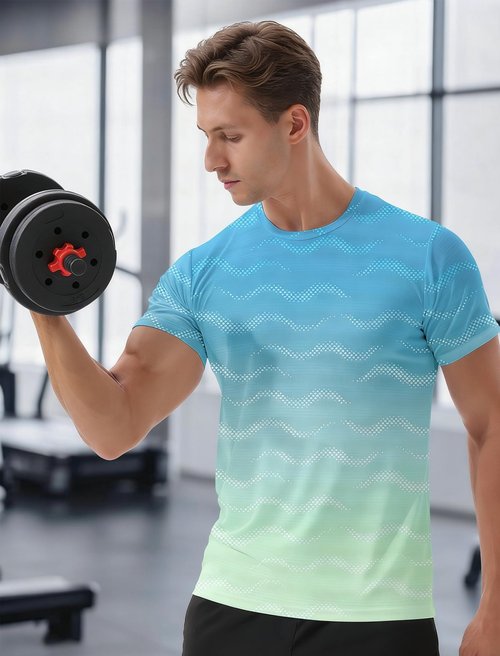 APTRO Mens Dry Fit Workout Shirts Quick Dry Gym T Shirts for Men Athletic Running Training Top Tee Moisture Wicking Lightweight Activewear - Light Blue-Green - L
