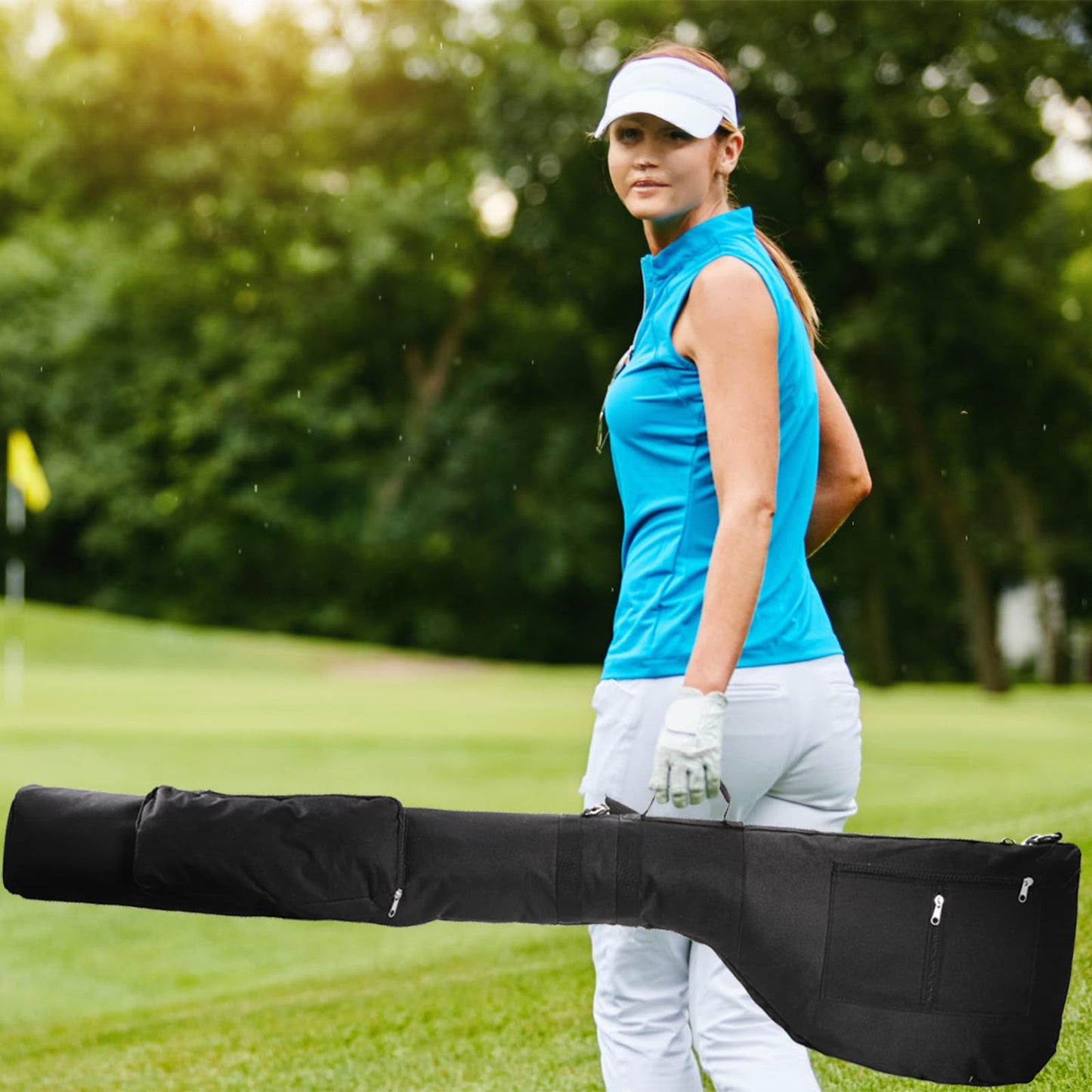 Bekith Golf Bag, Lightweight Golf Travel Bags Foldable Golf Carry Bag for 8-10 Golf Clubs, Waterproof Small Golf Carry Bags for Men, Women (Black)