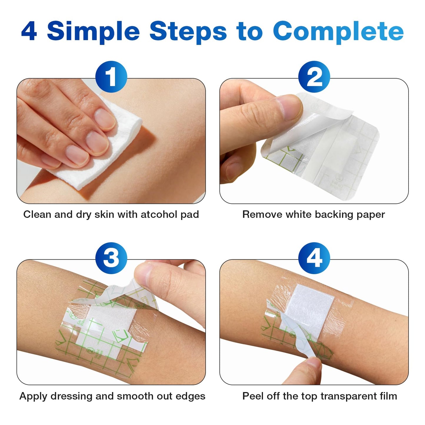 SafeFight Transparent Film Dressing with Absorbent Pad, 2.4" x 2.8", 50 Pack Sterile Transparent Film Dressing Waterproof Bandages for Wound Care, IV Protection, Tattoo Aftercare & Shower Cover