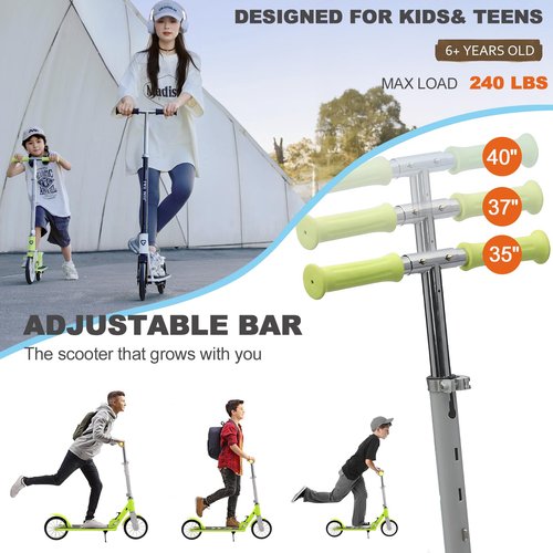 CUIOT Kick Scooter for Ages 6+,Kid, Teens & Adults, Foldable, Lightweight 8IN Big Wheel Scooters -Max Load 260 LBS, Height Adjustable, Bearing ABEC9,White