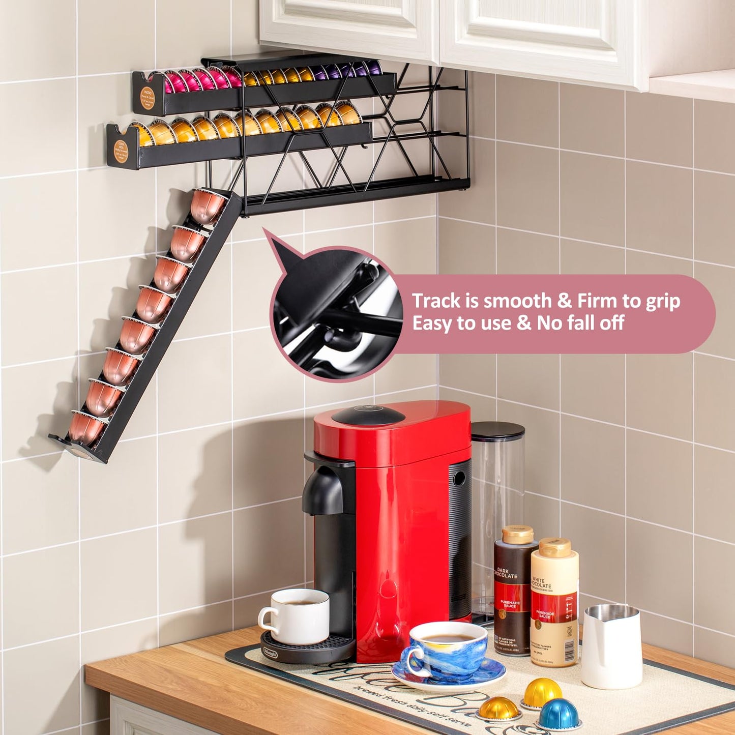 FlagShip 3-Tier Nespresso Pod Holder & Vertuo Coffee Capsule Organizer - Black Metal Space-Saving Storage Holds 30+ Pods Fits All Size Vertuo Pod