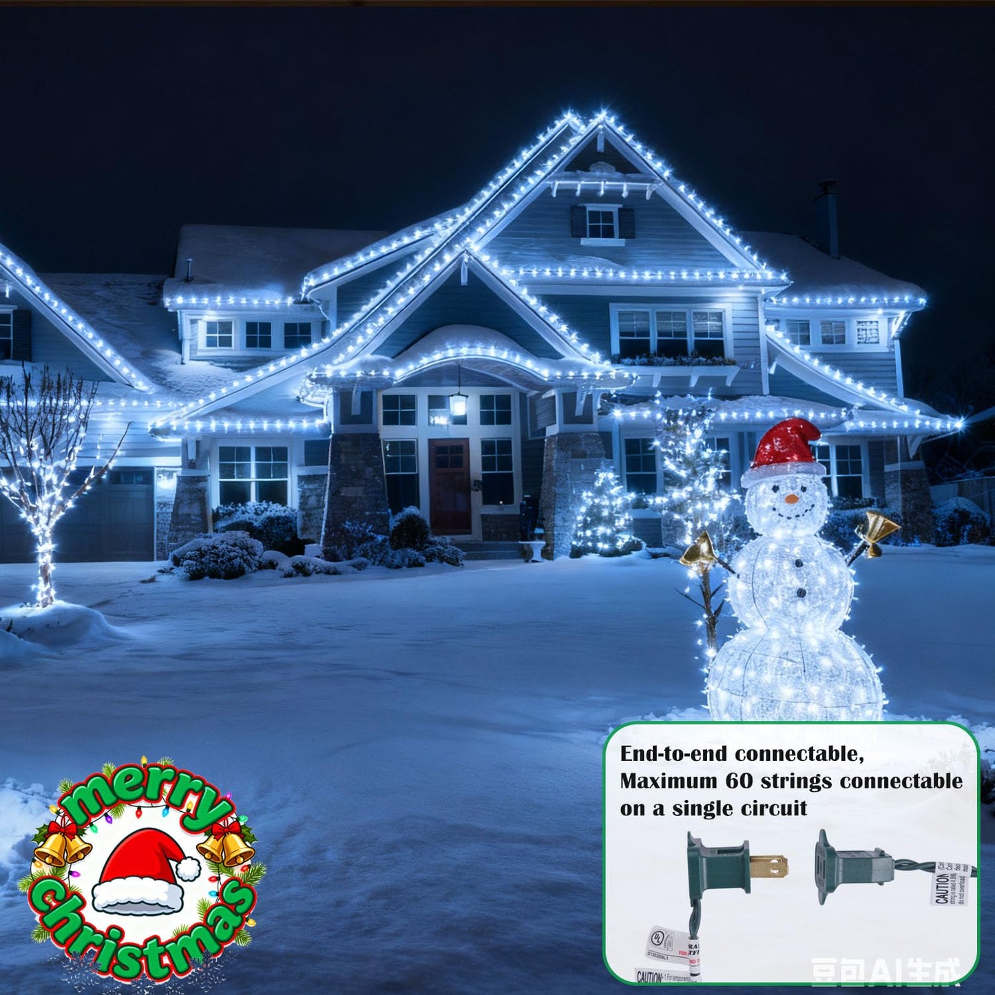 NIOSTA C9 LED Outdoor Christmas Lights,C9 String Lights with Quick Clips,for Xmas House Roof Gutter,Plug in & Connectable,66FT 100 Light,Cold White Faceted