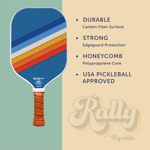 Rally Republic Officially Licensed Pickleball Paddle - USA Pickleball Association Approved Racket - Lightweight Honeycomb Core, Carbon Fiber Exterior, Premium Leather Grip for Comfort
