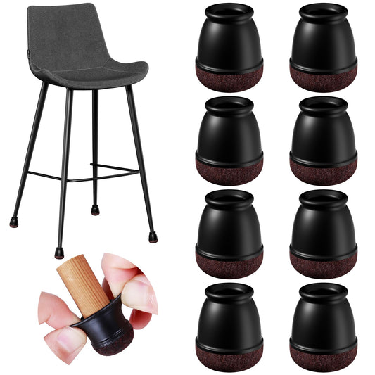 8 Pcs Extra Small Chair Leg Floor Protectors with Felt Pad - Furniture Pads for Hardwood Floors - Round Silicone Stool Cover Caps - Anti-Scratch and Reduce Noise(Black, Fit: 0.35"~0.55")