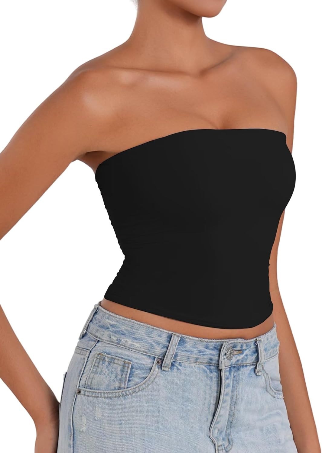 Sunzel Strapless Tube Top - Double Lined Sleeveless Crop Top for Summer Layering | Stylish Basic Bandeau