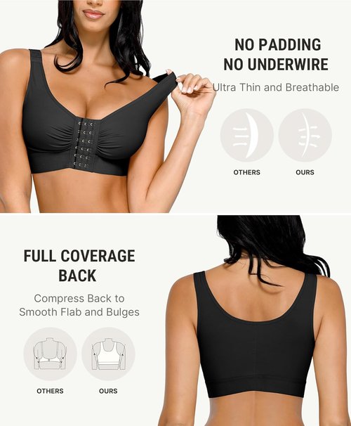 FeelinGirl Post Surgery Compression Bra - Women's Front Closure, Adjustable Straps, Wire-Free Design