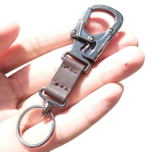 Ahiller Carabiner Keychain - 3.2" Auto Locking Key Holder for Car, House & Backpack. Minimalist Metal Keychain with Leather, EDC Organizer & Unisex Gift (Gunmetal)