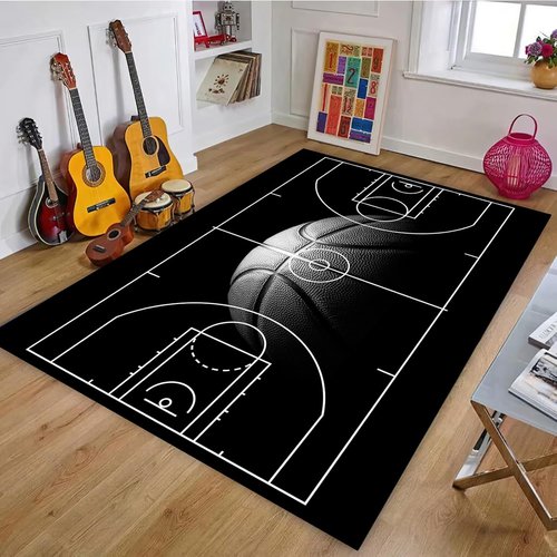 Basketball Rug - Non-Slip 3'x5' Basketball Court Design for Bedroom, Living Room & Game Room Decor