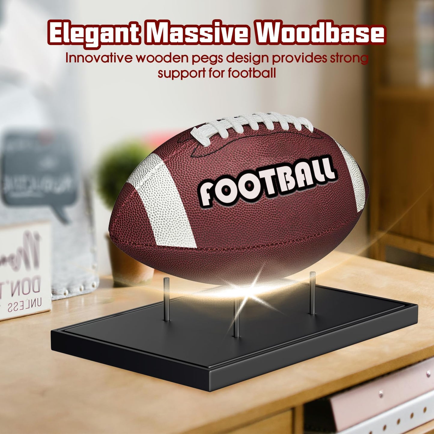 KKU Football Display Case, Acrylic Football Case with Wooden Base One-Piece Design, Autographed Football Holder for Football Fans & Collectors, Sports Collectibles, No Assembly Required - Black