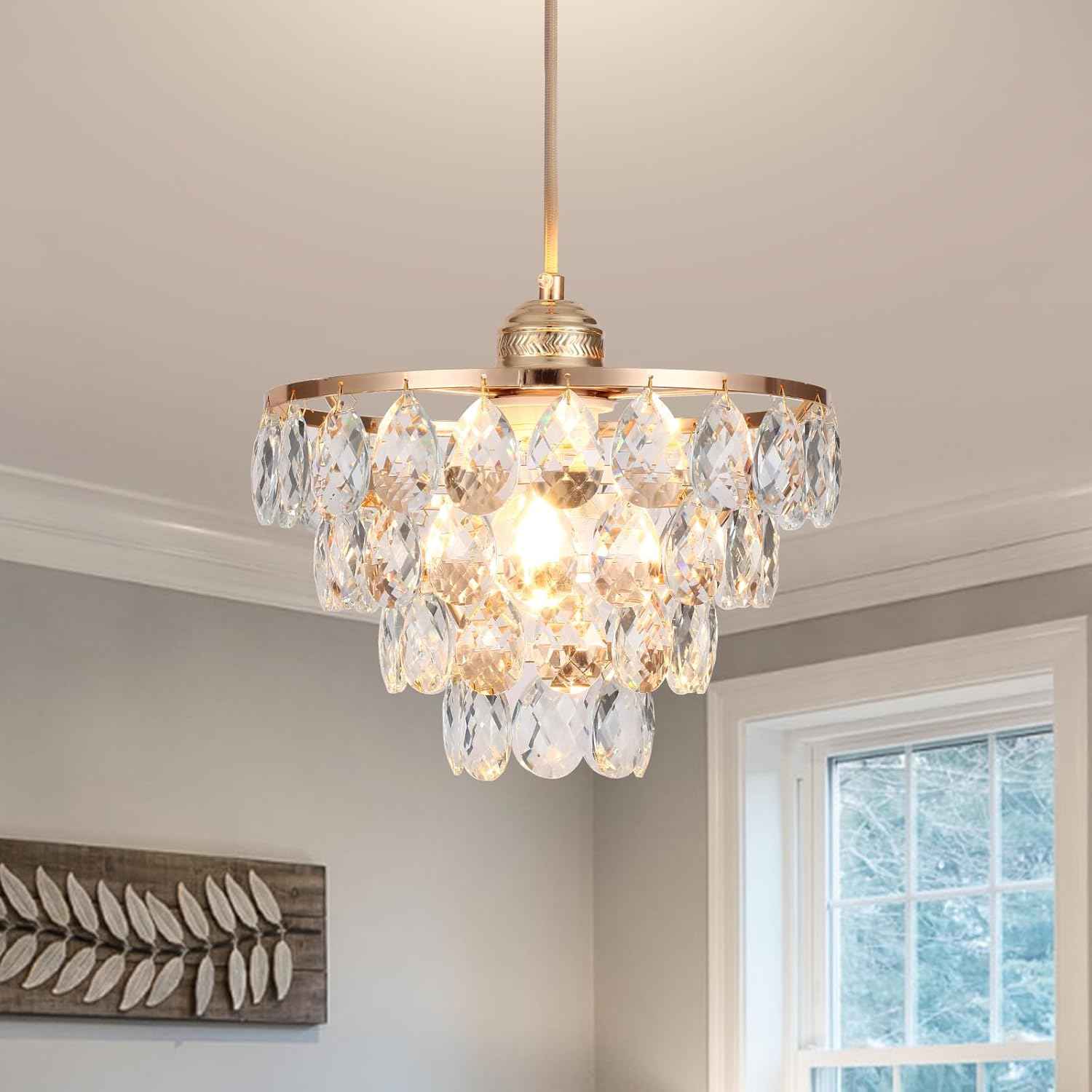 Gold Crystal Mini Chandelier - Modern Flush Mount Ceiling Light for Hallway & Bedroom