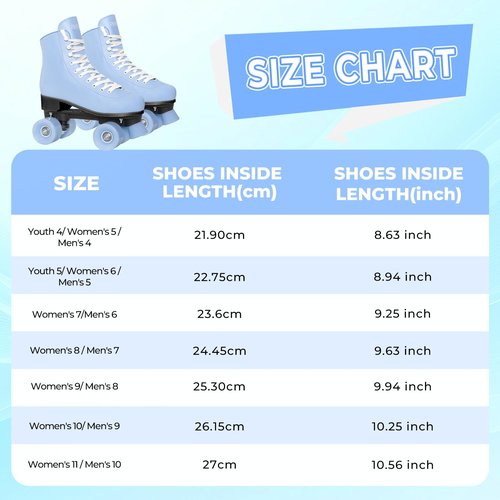 Nattork Roller Skates for Girls Women Outdoor Indoor Four PU Wheel Fun Fashionable Roller Skates for Men Girls Boys Blue (Women Size US 5)