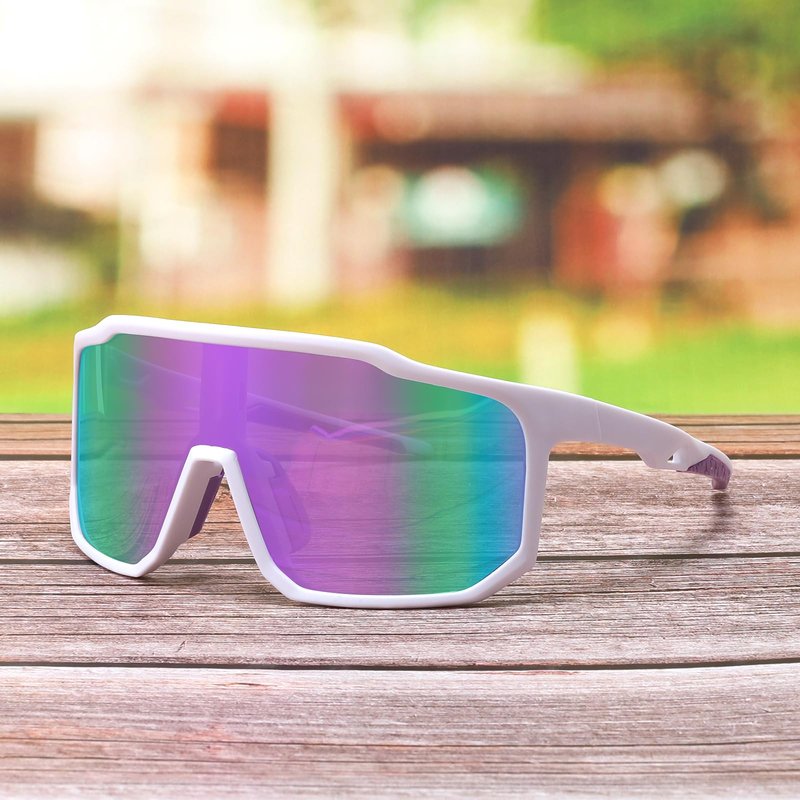 Karsaer Vision Men Women Cycling Sunglasses Baseball Softball Running Sports glasses for Youth Adults Kids Teens Age 8-14, Big, White Frame /Purple Lens