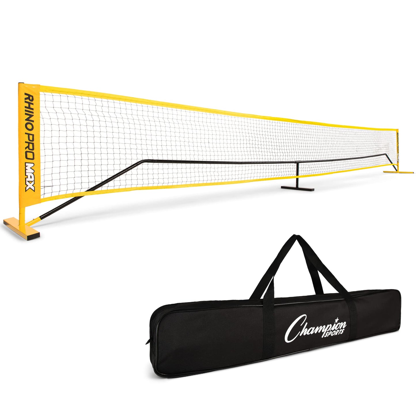 Champion Sports RHINO Port-A-Net Set – 10' Adjustable Racquet Sport Net with Carry Bag, Portable Steel Frame Net System for Pickleball, Tennis, Badminton & Volleyball - 33" to 66" Height