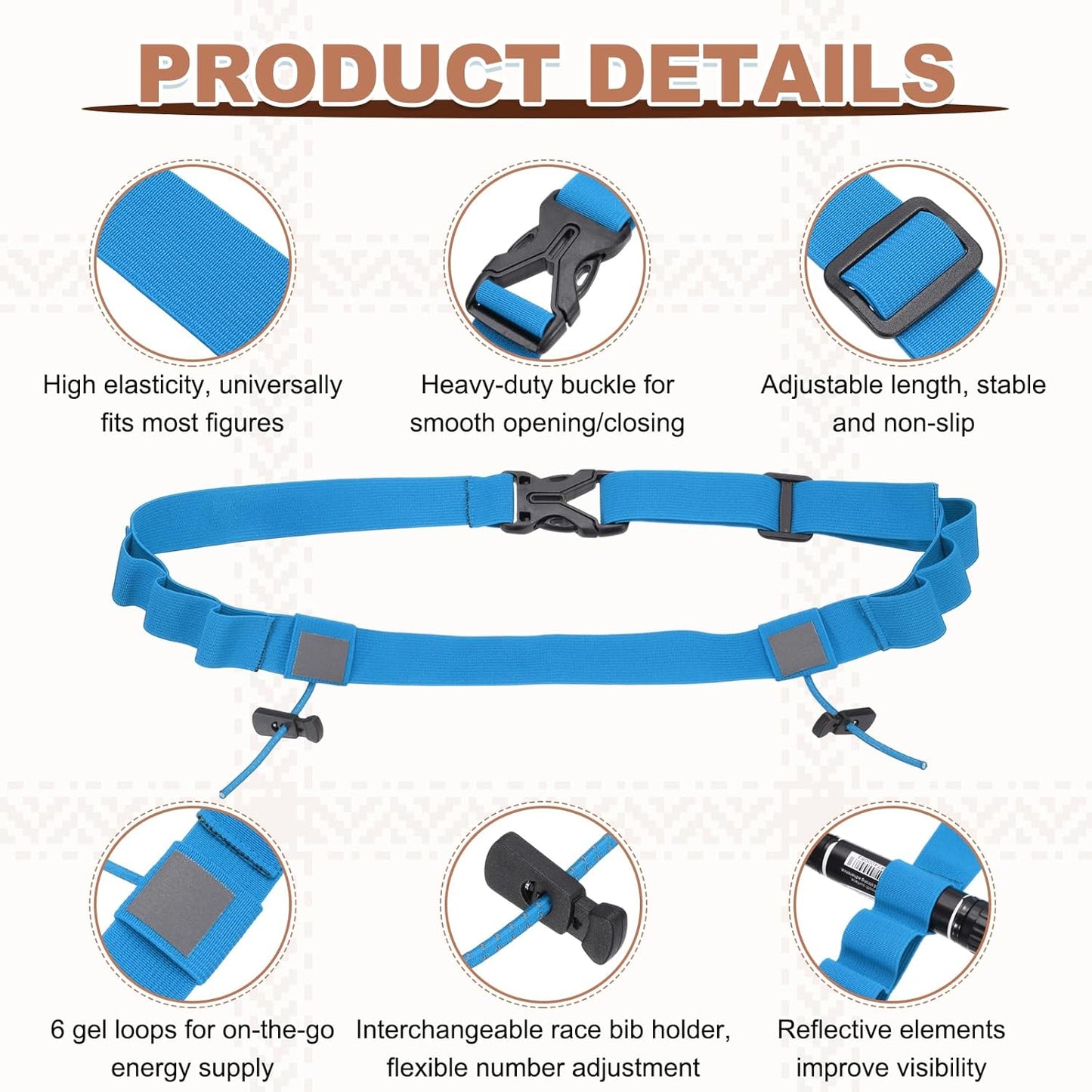Skiennix Race Belt | Comfortable Triathlon Number Holder with 6 Gel Loops | 2-Pack in Orange/Sky Blue