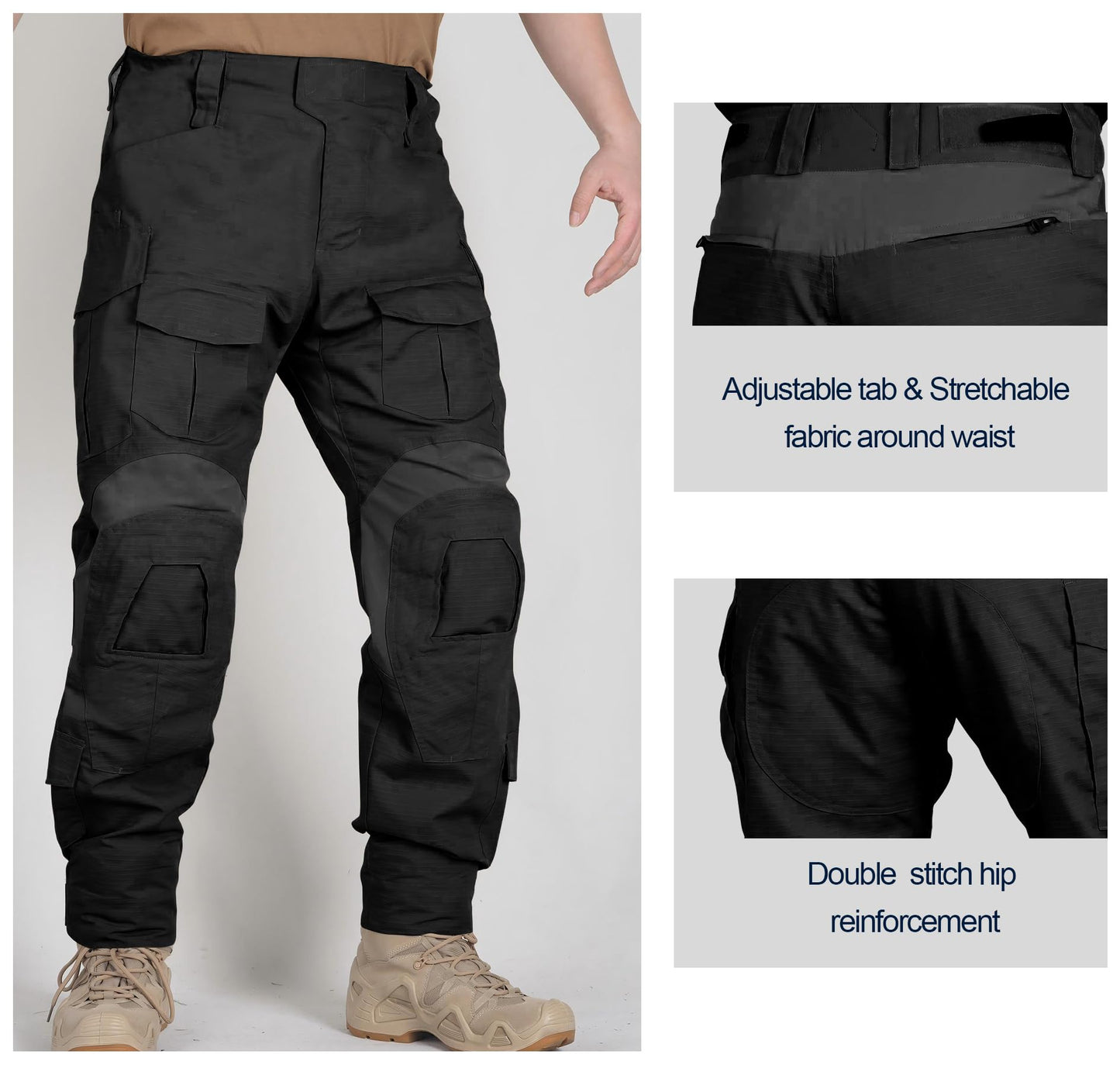 MERJAZ Men's Tactical Pants with Knee Pads Black 36