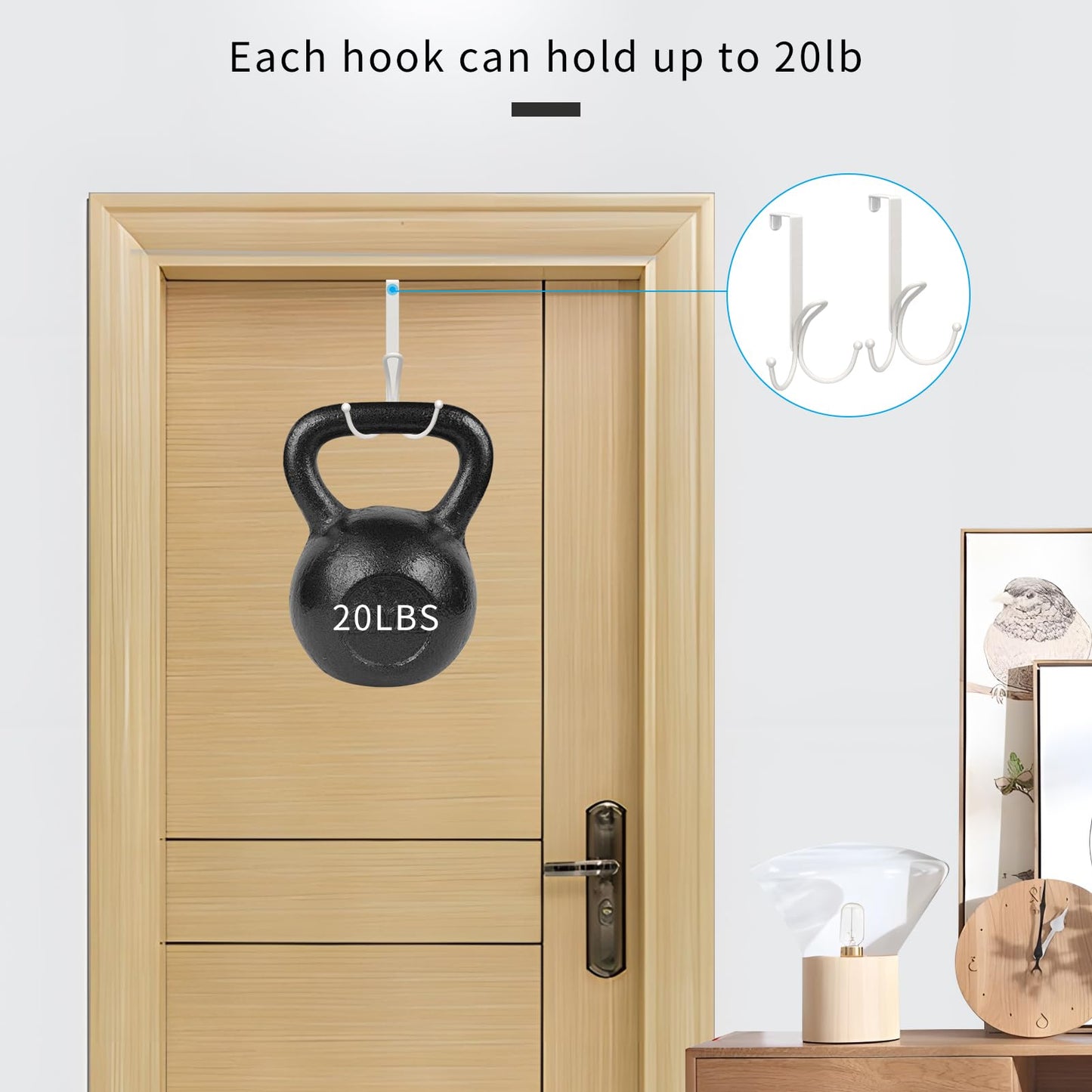 FYY Over The Door Hooks - 2 Pack Door Hangers with Sponge Pad Prevent Scratches Heavy Duty Organizer Hooks for Hanging Clothes, Robe, Towels, Hats, Bags White, Fit 1.2-1.47 inch Door