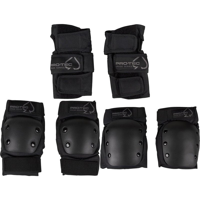 ProTec Spade Series Junior Pad Set – Complete Knee, Elbow, and Wrist Guards for Ages 8+, Black – High-Impact Protection for Skateboarding, Cycling, Roller Skating, and More Activities