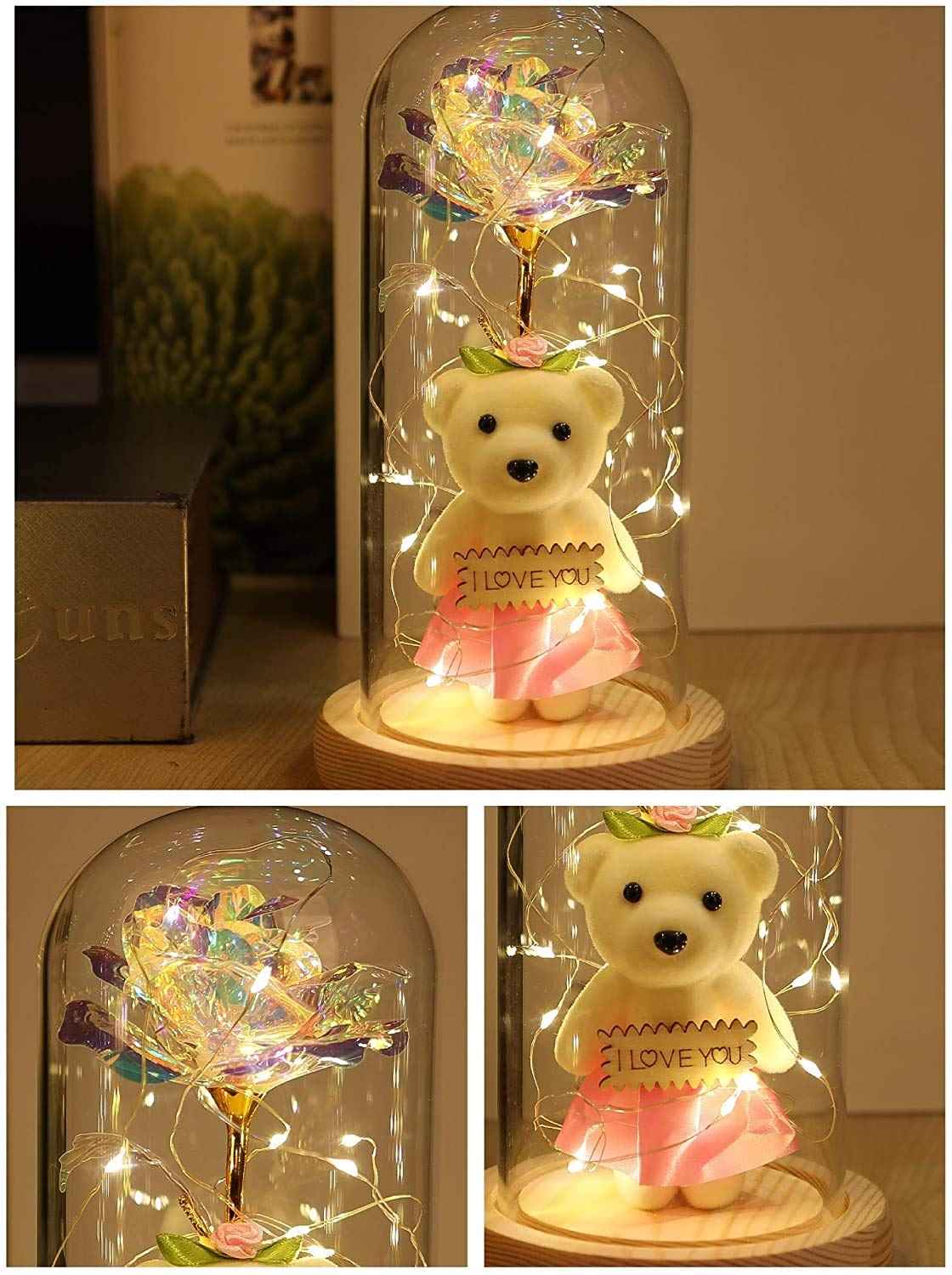 Christmas Rotating Rose Rift for Women, Rotating and Iighting Glass Dome Red Rose, and Giving It to Mother for Anniversary, Christmas and Birthday