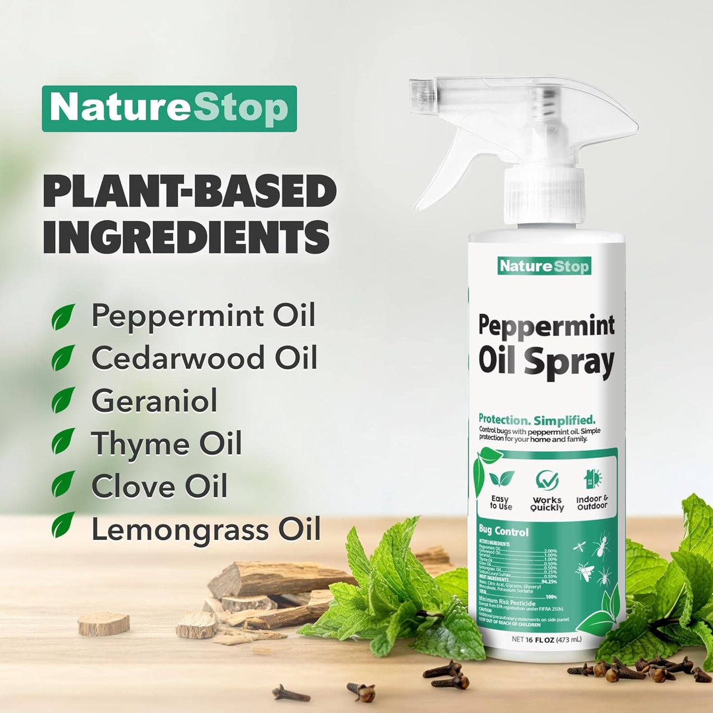 Peppermint Oil Insect Repellent Spray - Natural Bug Deterrent for Indoor & Outdoor Use, 16 oz