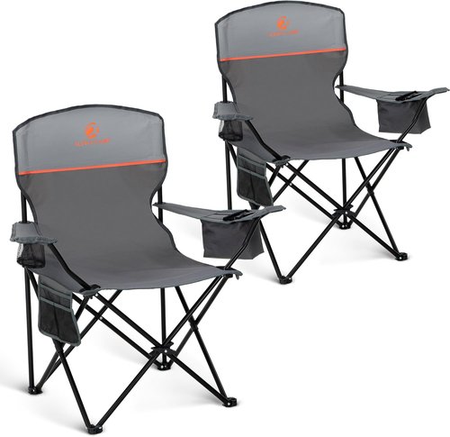 ALPHA CAMP Heavy Duty Camping Chairs - 350LBS Capacity with Cooler Bag & Cup Holder | Portable Black 2PC Set
