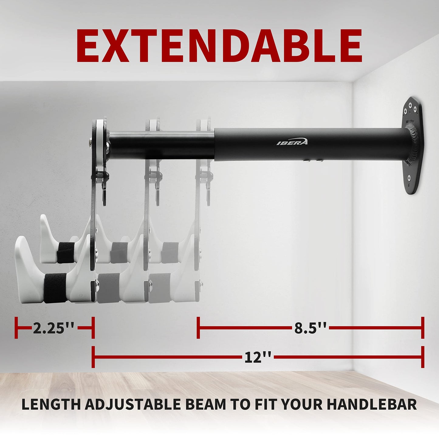 Ibera Horizontal Wall Mount Hanger, Indoor Bicycle Hook Holder Storage Rack for Home or Garage, 45 Degree Adjustable Angle to Keep Bike Level