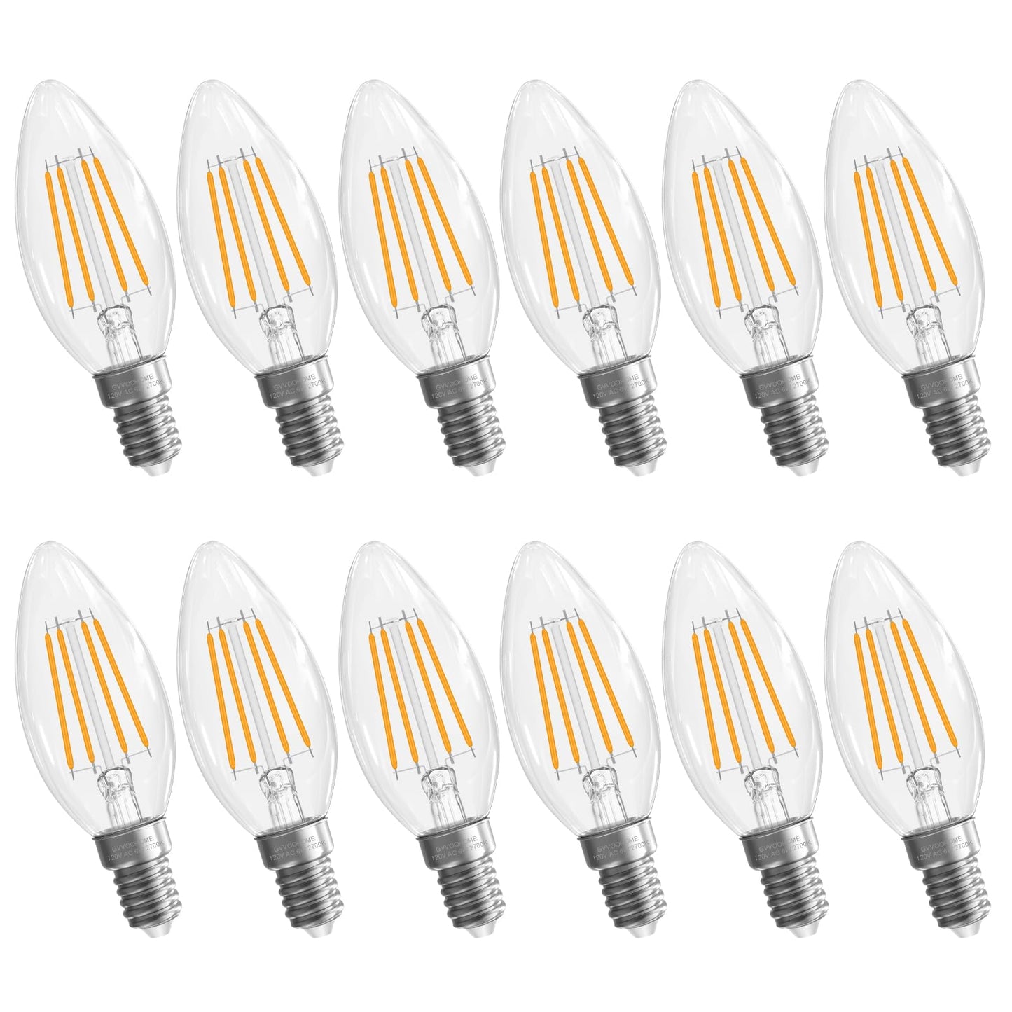 GvvooHome E12 Candelabra Bulb 2700K Soft White, 6W Equivalent to 60 watt, E12 LED Bulb Non-Dimmable, Chandelier Light Bulbs, B10 Candle Light Bulbs, 90+CRI, 600LM, Cear Glass, 12 Pack