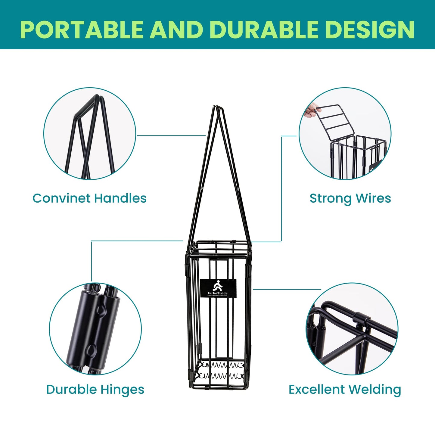 TurboStride Tennis Ball Hopper, Portable Pickleball Ball Basket for Pickup, Storage & Training (Medium)