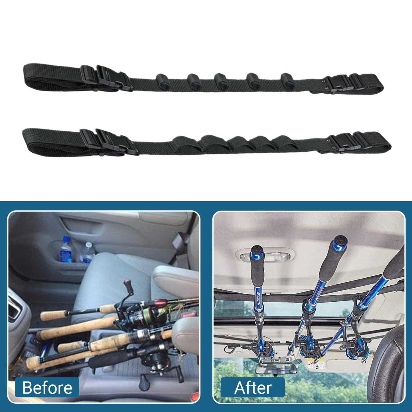Shine123 Vehicle Fishing Rod Holder Strap, Outdoor Rod Racks Accessories for SUV, Wagons, Wrangler, 2 Pcs