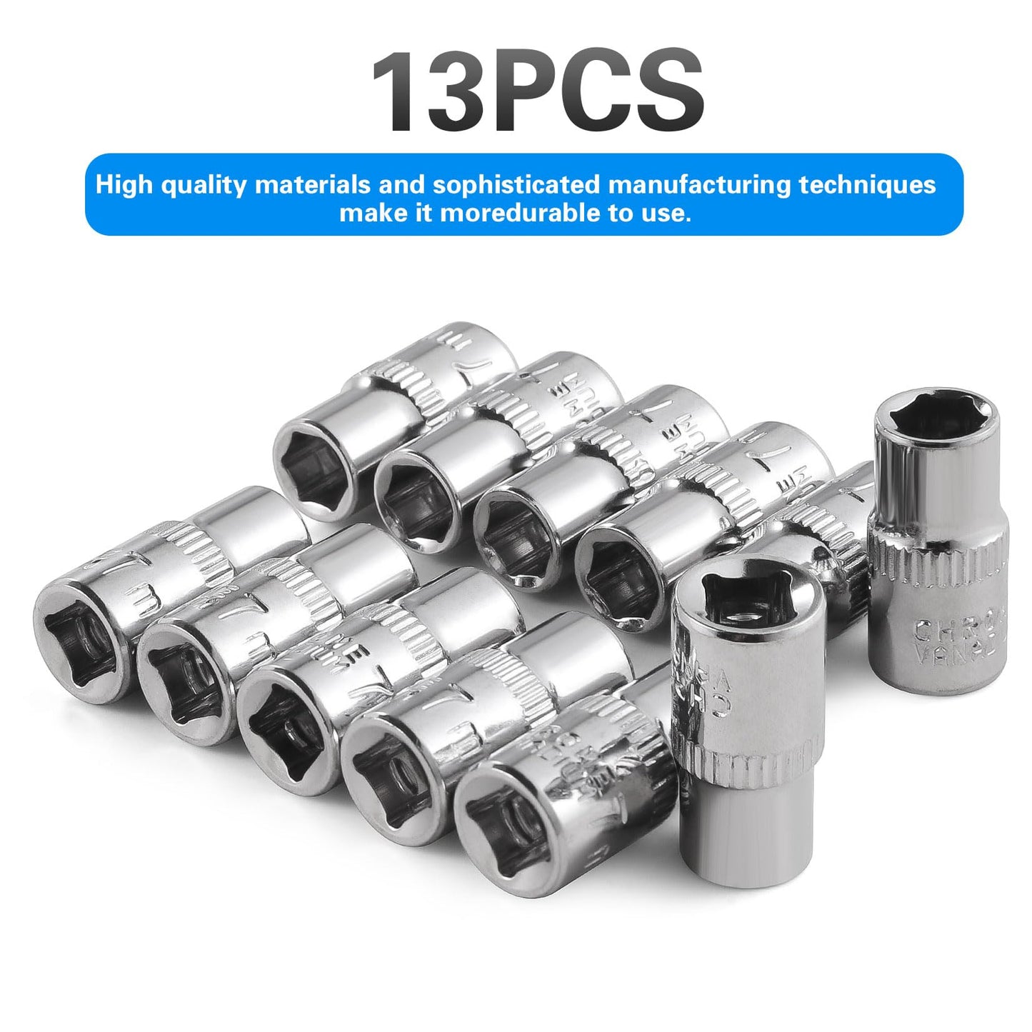 [13pcs] Durable 7mm Socket, 1/4 socket set,Shallow Socket 1/4 Inch Drive 7mm 6 Point, CORROSION RESISTANCE