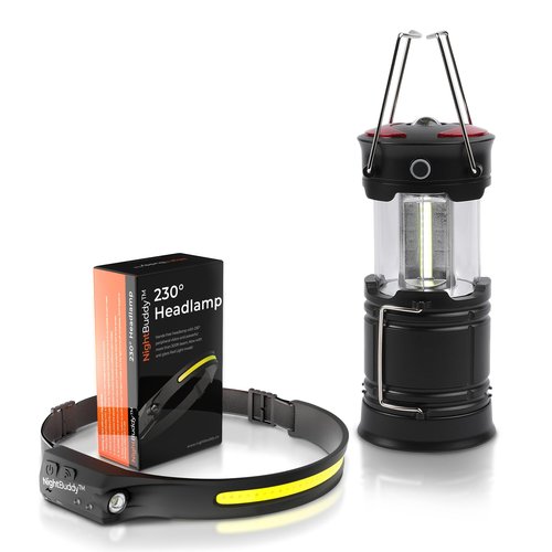 Night Buddy LED Headlamp Rechargeable Flashlight for Adults Camping Essentials Backpacking Lights 4X Brighter Other Headlight Headband Lamp 5 Light Modes Hiking Gear Must Haves (Headlamp + Lantern)