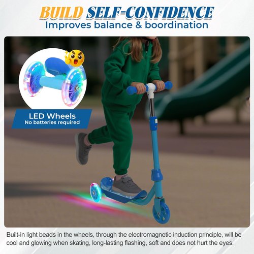 Kids Scooter with LED Light-Up Wheels, Adjustable Handlebar Scooter, Kids Toys Gift for Boys & Girls (Height 37-50") | Outdoor Play for Ages 3,4,5,6 | Extended Footrest | Next Level, Blue