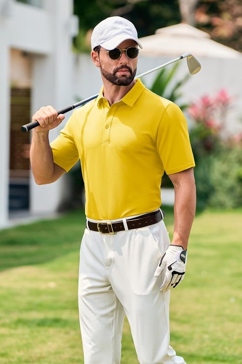 Cotrasen Men's Polo Shirt - Short Sleeve Cotton Pique with 3 Buttons | Classic Fit Golf Tee