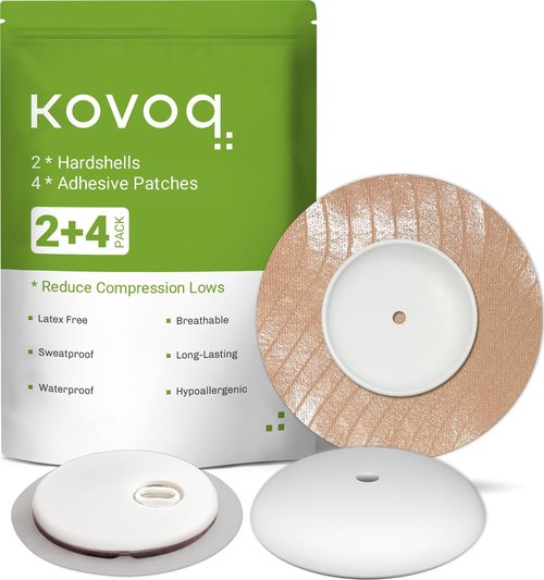 KOVOQ Reusable Libre 3 & Plus Hardshell Covers, 2-Pack Add-On Cover Caps Reduce Compression Lows, Customized for Freestyle Libre 3 CGM Sensors (4 Pack Waterproof Adhesive Patches Included)